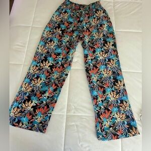 Lily Rose Floral Jungle Beach Pants Wide Leg Womens Size Small Black Blu…​​​​​​